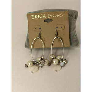 New old Stock Erica Lyons Earrings Mother of Pearl Discs, Pearls Silver Toned